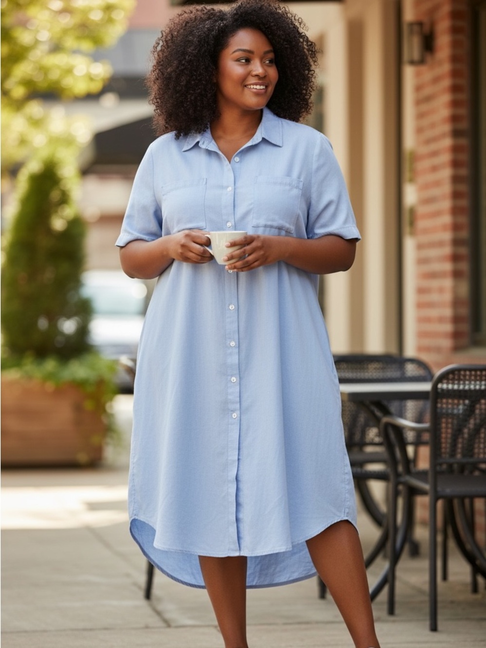 Beautiful soft light blue shirt dress in 1X